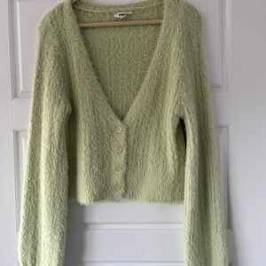 Garage Light Green Fuzzy Crop Crew Neck Sweater